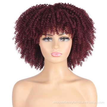 14inch Short Hair Wigs Afro Kinky Curly Wigs With Bangs For Black Women  Afro Full Wig Free Shipping